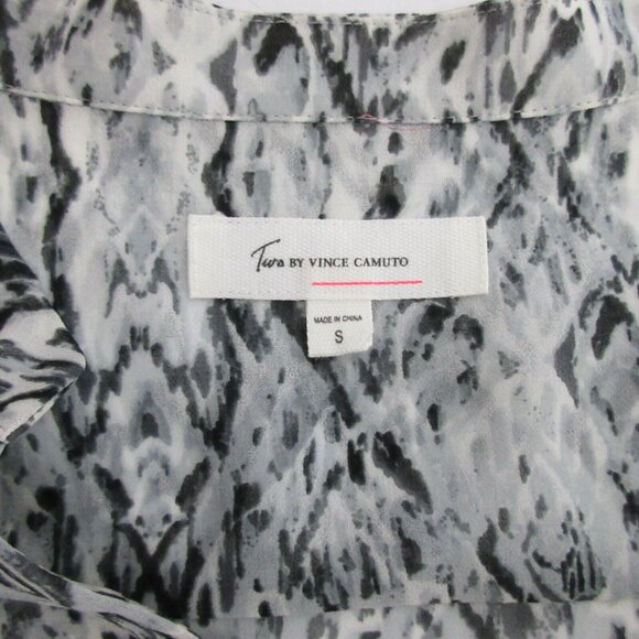 Vince Camuto Tura Tunic Top Sz Small Black White Blouse Short Sleeve Semi-Sheer - Picture 3 of 7